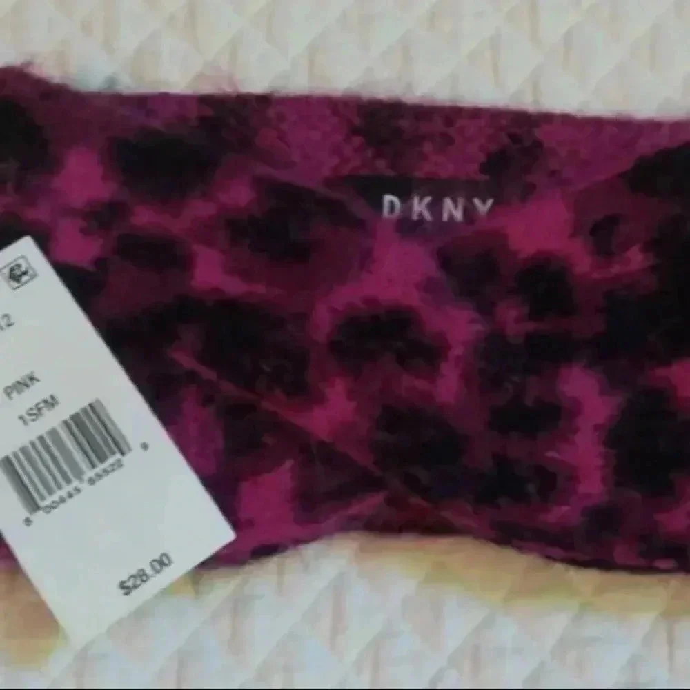 DKNY Women’s Fuzzy Animal Print Twisted Headband Hot Pink Black